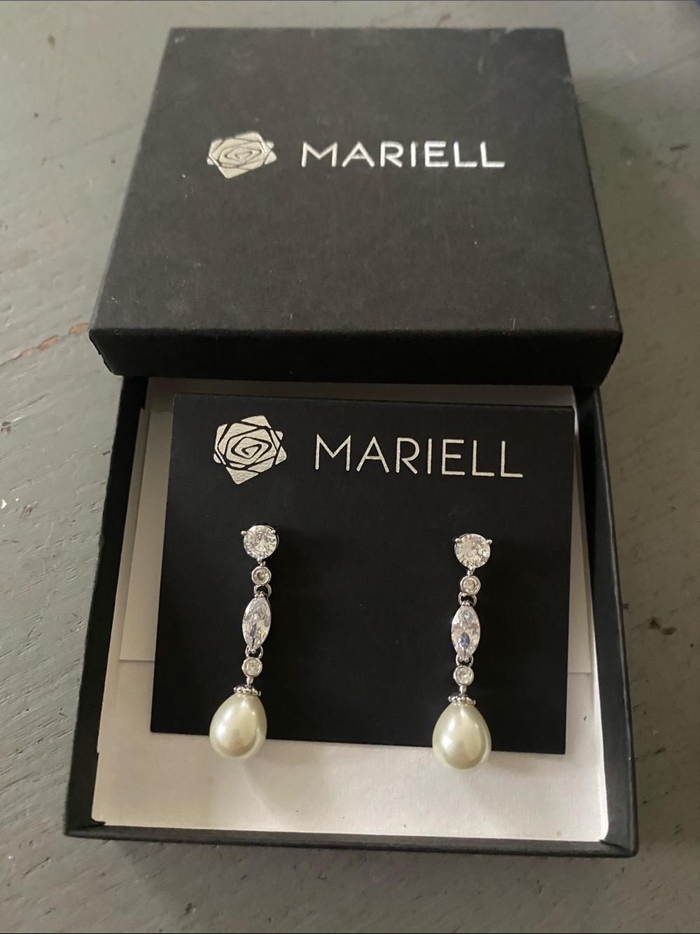 Mariell Cubic Zirconium Dangle Earrings in White Pearlescent